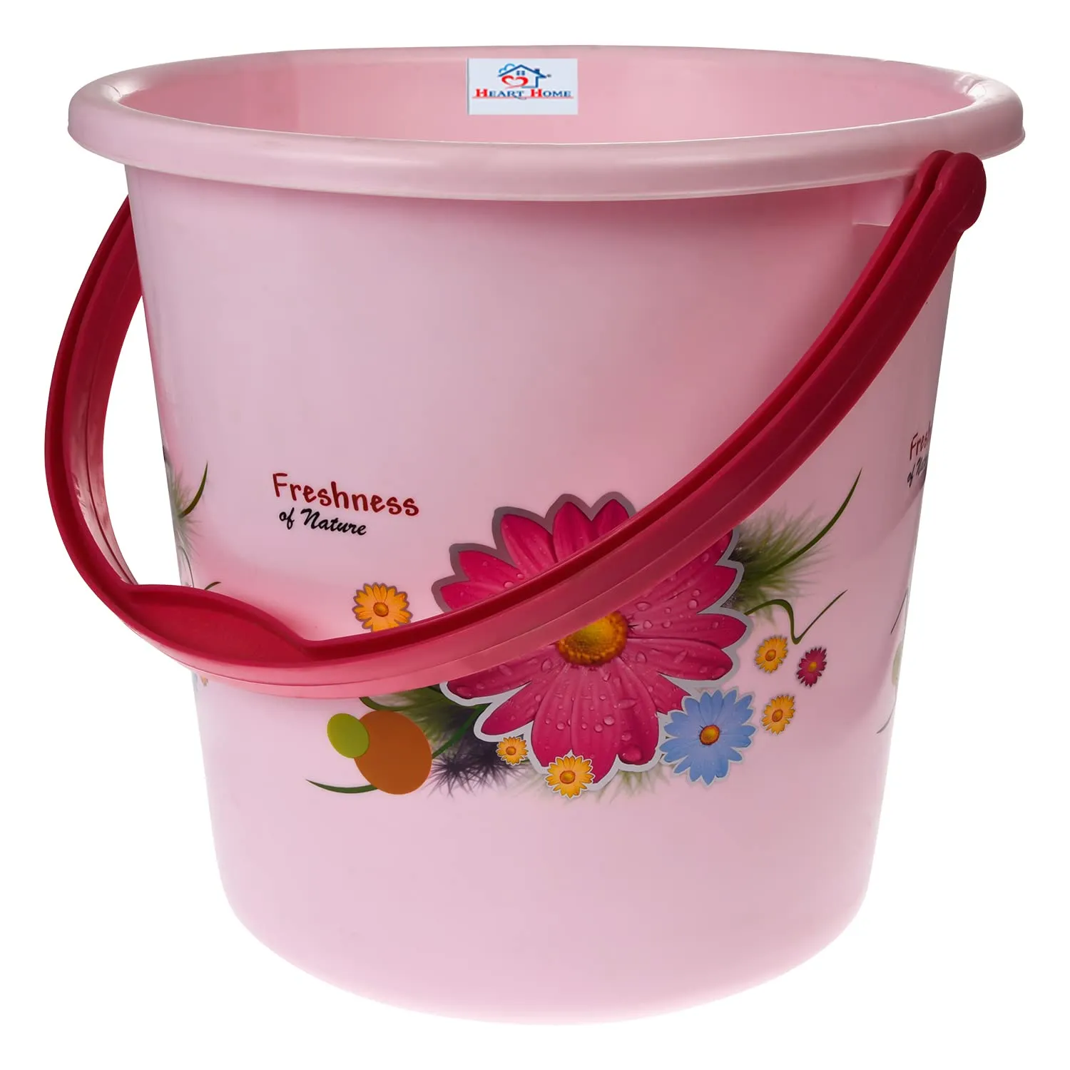 Heart Home Bucket|Plastic Bucket for Bathroom|Bucket for Bathing|Unbreakable Printed Bucket with Handle|18 Liter|Pack of 2 (Pink)