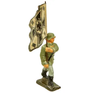 Original German Pre-WWII Elastolin 70mm Toy Soldier with Lithograph Print Army Infantry Standard