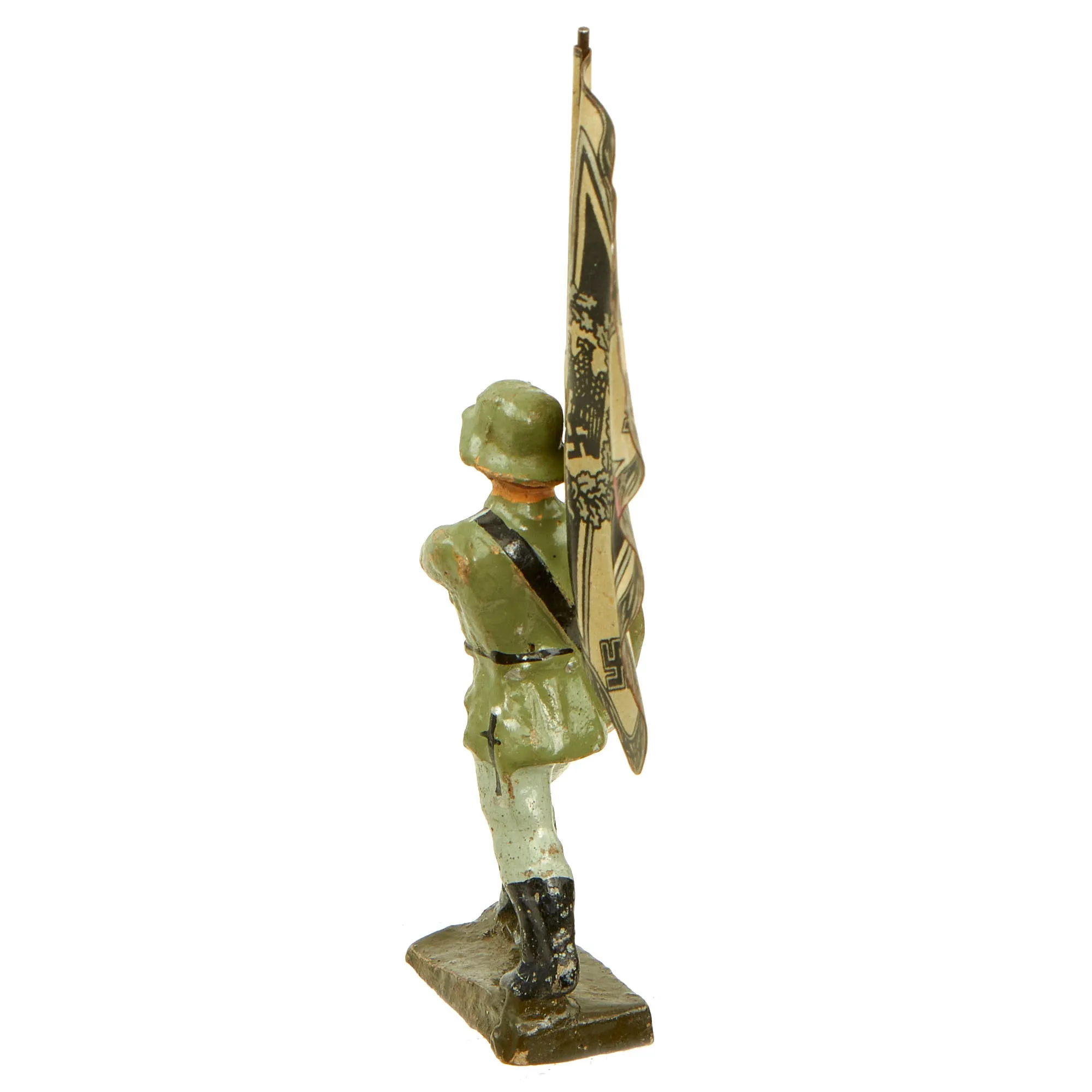 Original German Pre-WWII Elastolin 70mm Toy Soldier with Lithograph Print Army Infantry Standard