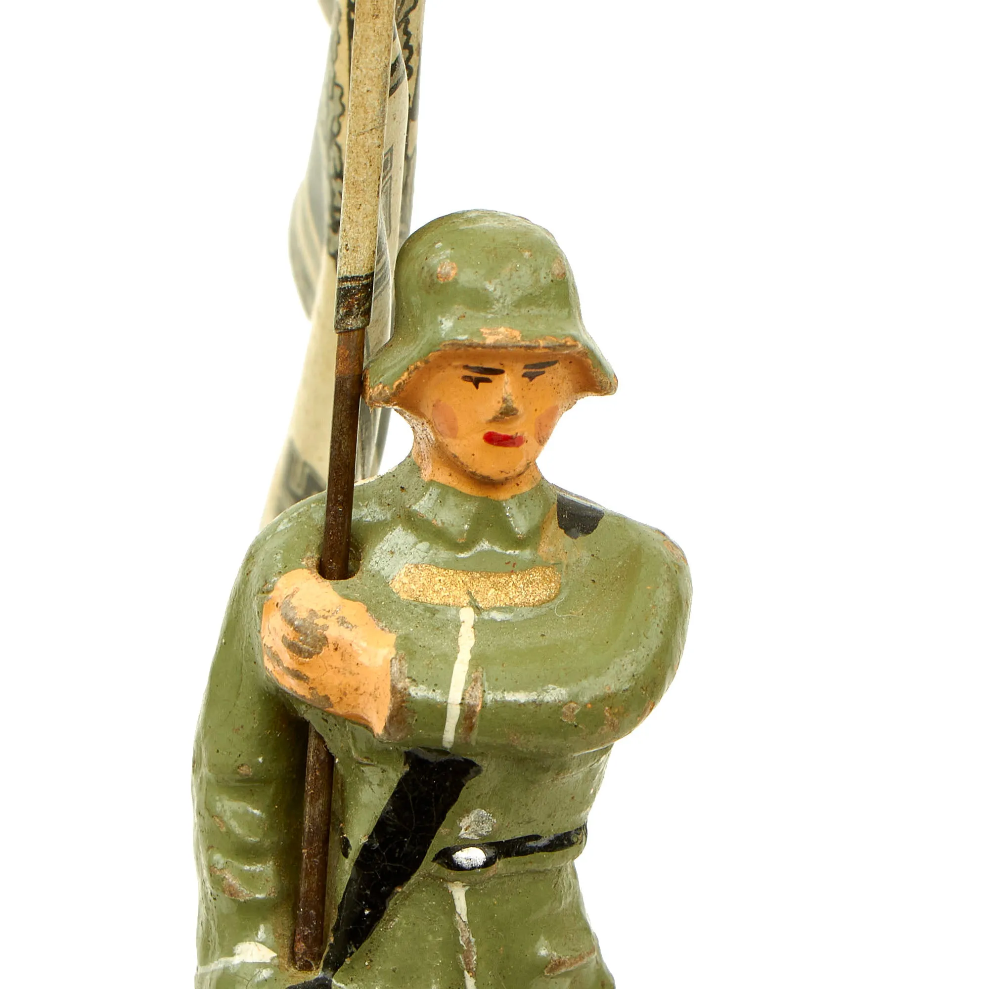 Original German Pre-WWII Elastolin 70mm Toy Soldier with Lithograph Print Army Infantry Standard