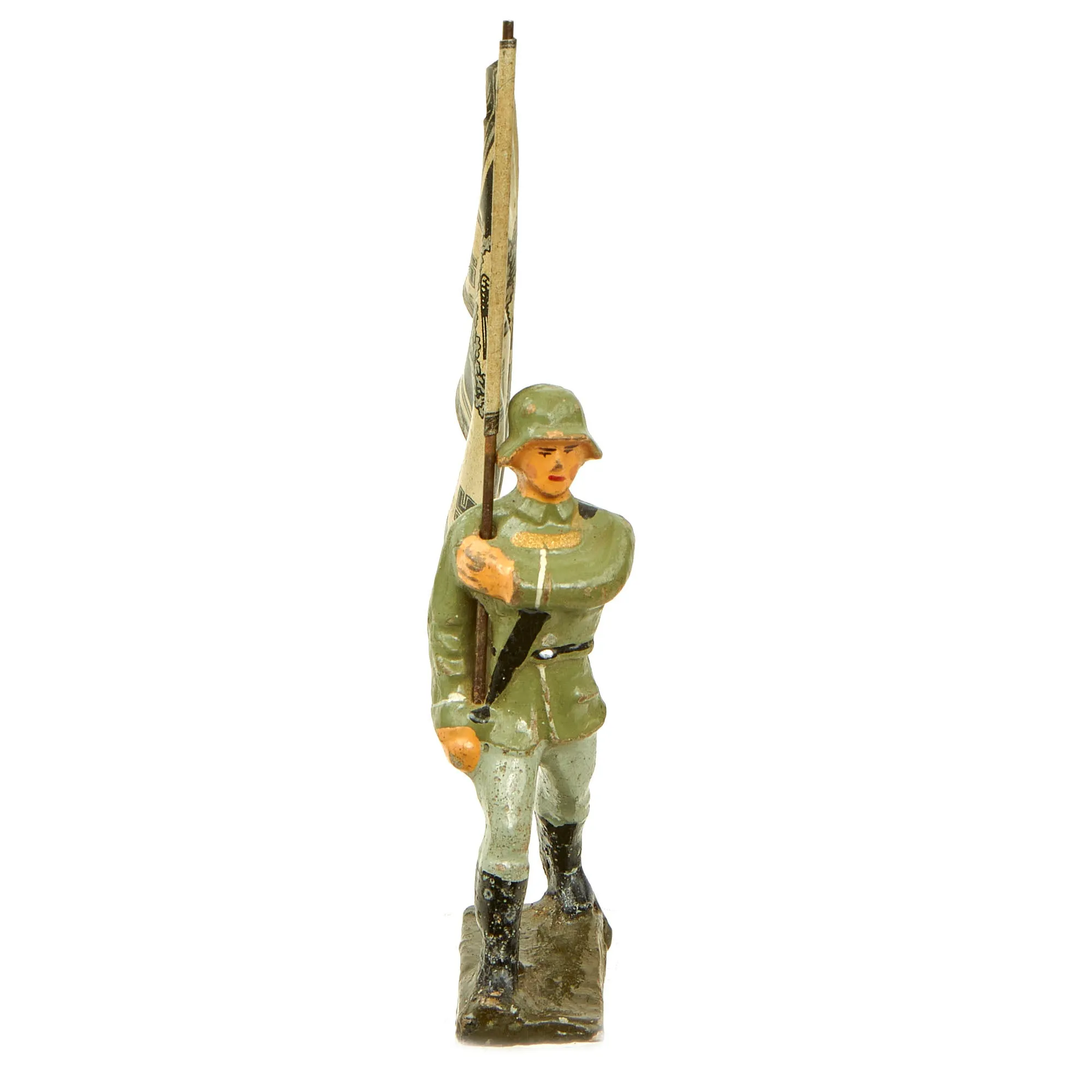 Original German Pre-WWII Elastolin 70mm Toy Soldier with Lithograph Print Army Infantry Standard