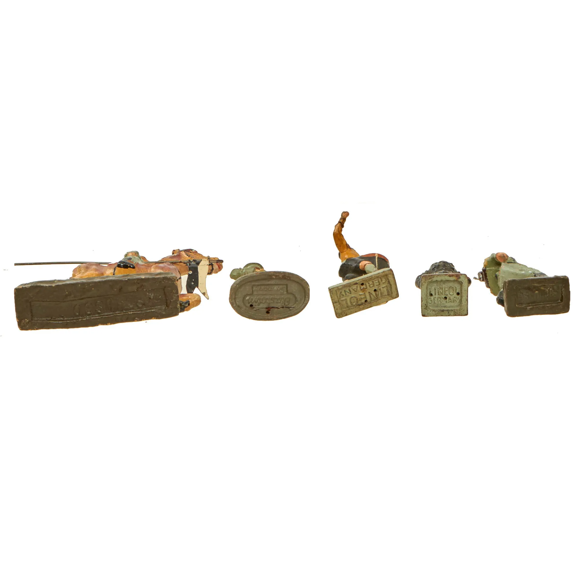 Original German WWII Era Elastolin & Lineol Toy Soldiers - Lot of 5 - Cavalryman & Drummer