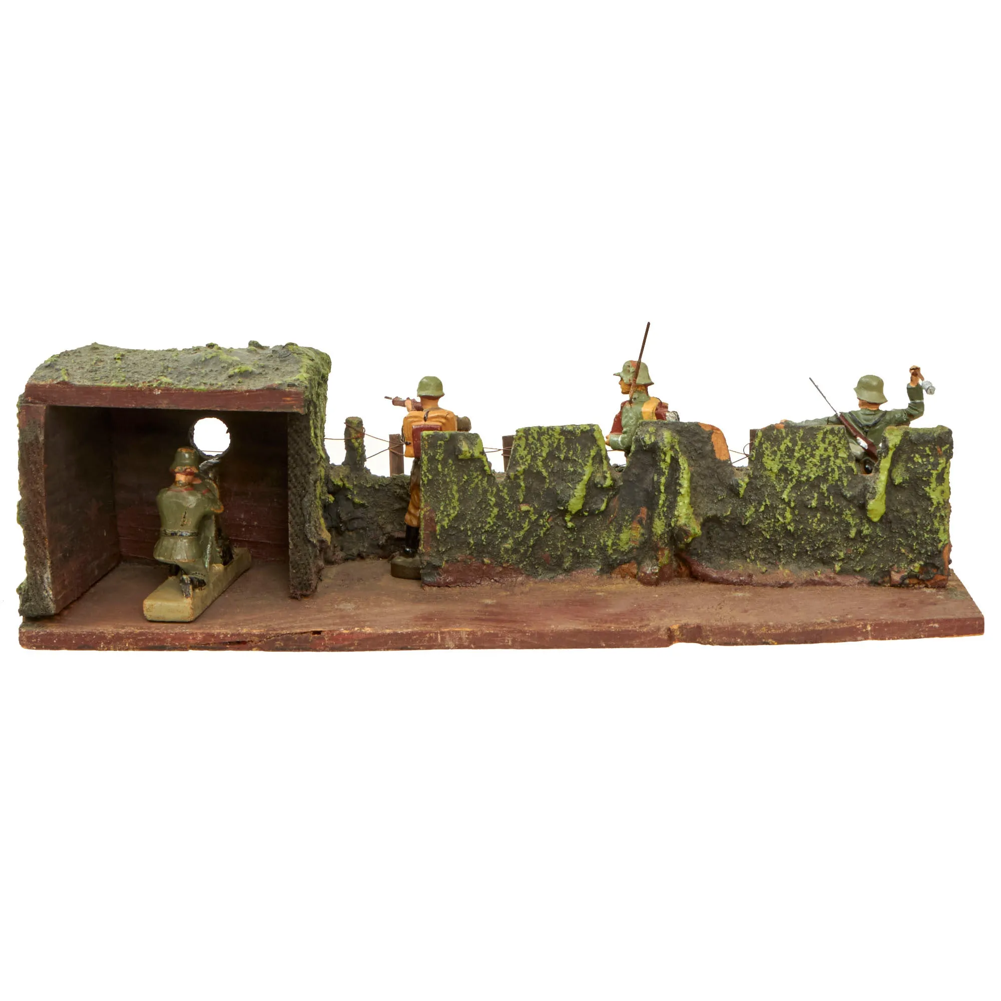 Original German WWII Haußer - Elastolin Modular Wooden Trench Section with (4) 70mm Composition Soldiers