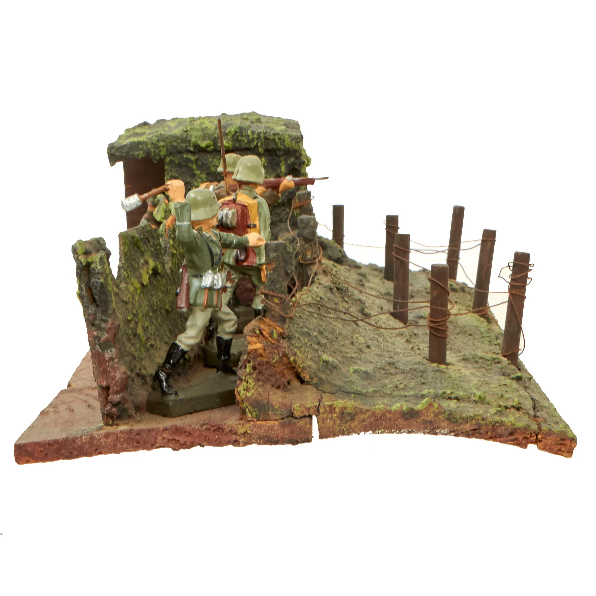 Original German WWII Haußer - Elastolin Modular Wooden Trench Section with (4) 70mm Composition Soldiers