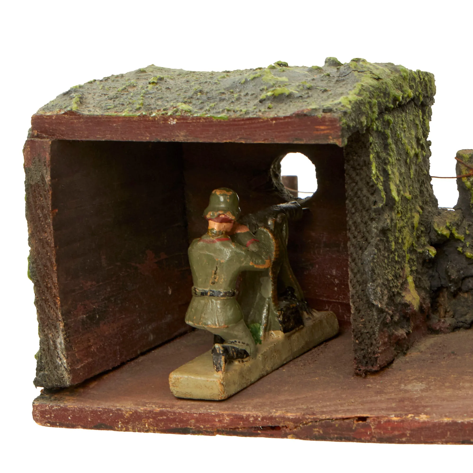 Original German WWII Haußer - Elastolin Modular Wooden Trench Section with (4) 70mm Composition Soldiers