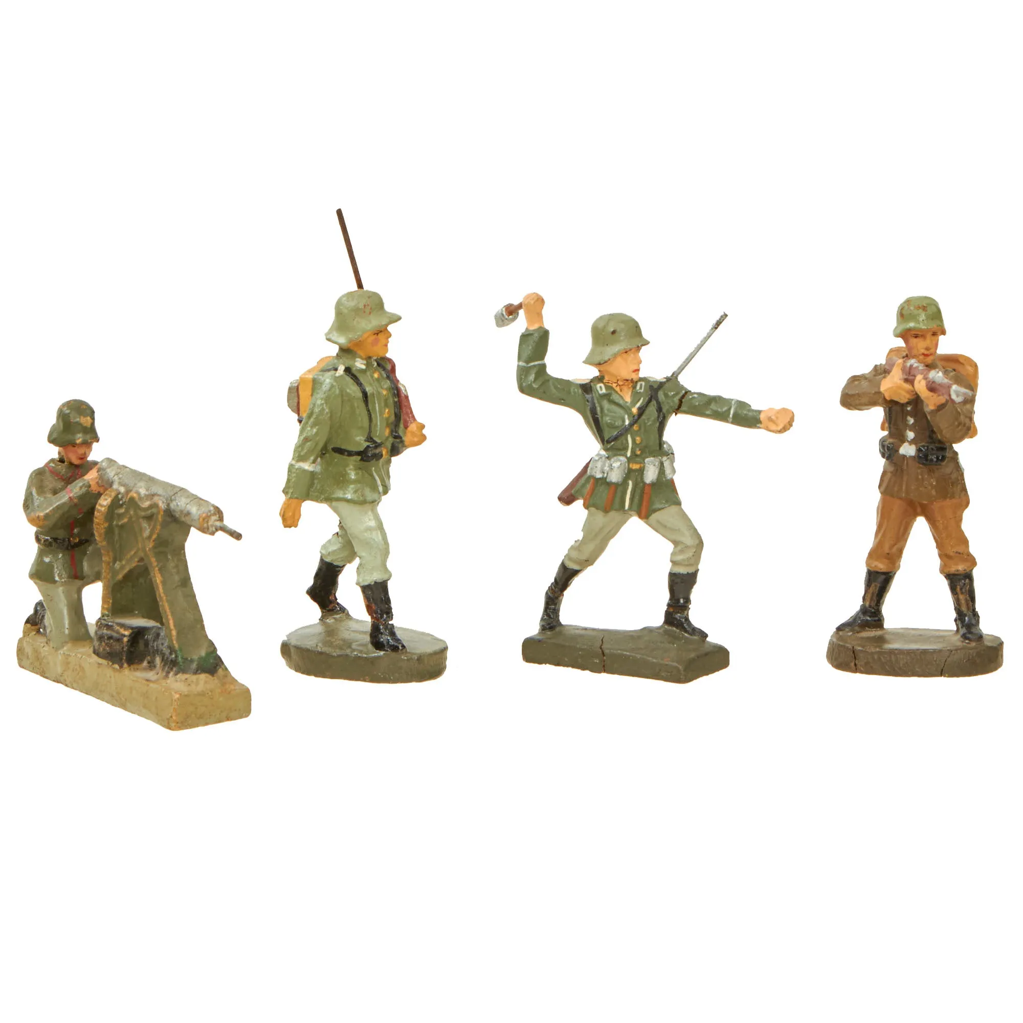 Original German WWII Haußer - Elastolin Modular Wooden Trench Section with (4) 70mm Composition Soldiers