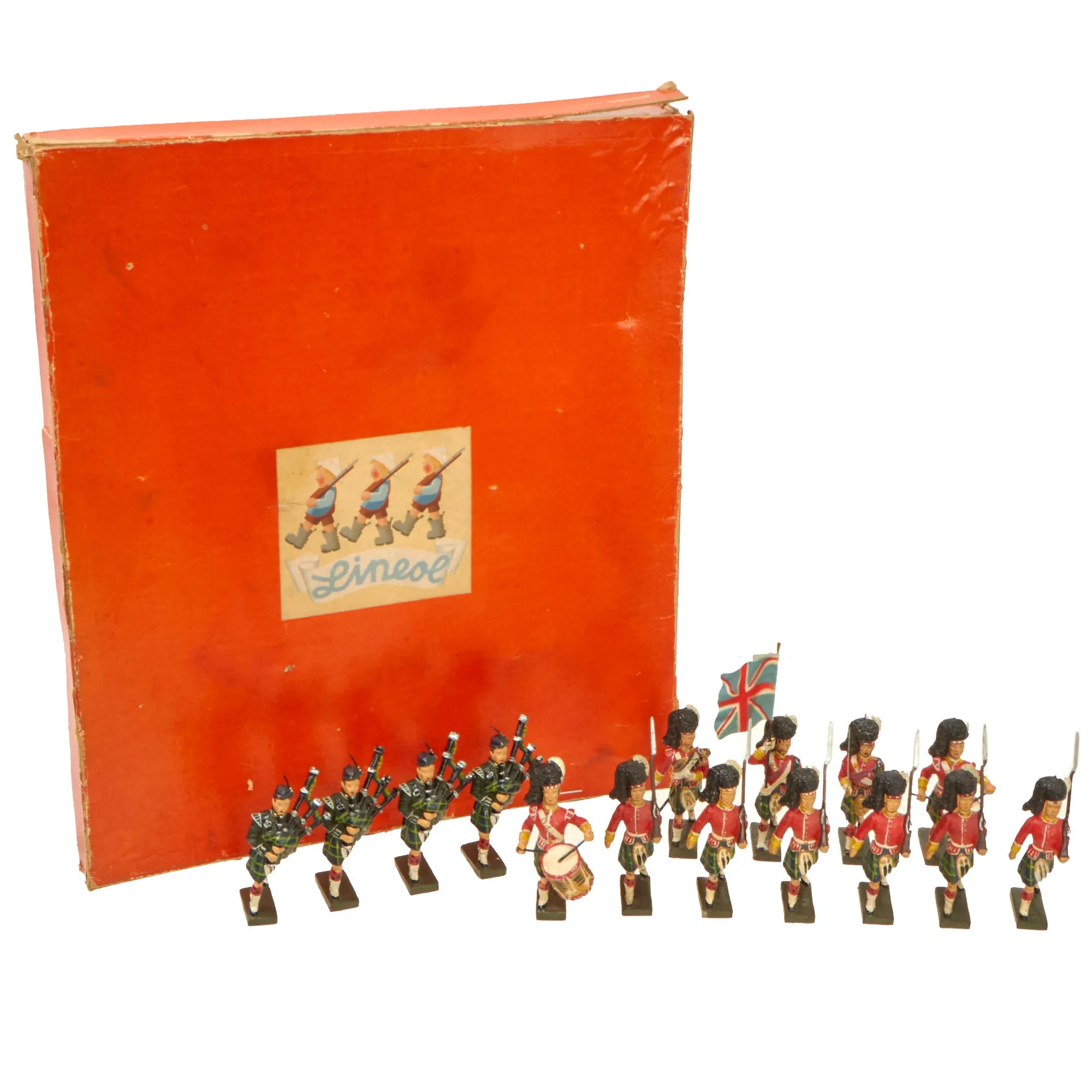 Original Rare German Pre-WWII Lineol Composition Figure British Highland Regiment Complete Infantry Parade Set in Original Box